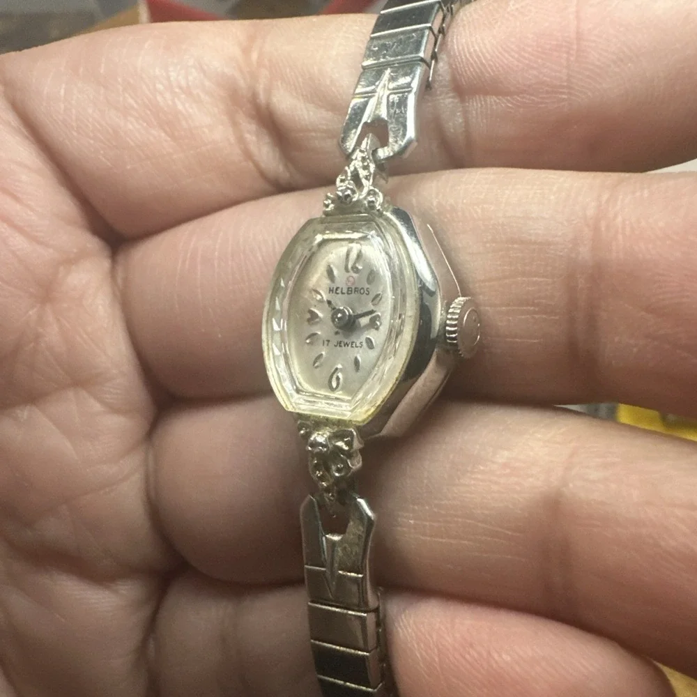 Working Vintage Helbros 17 Jewels Women's Manual Wind Silver Tone 17mm Runs Read